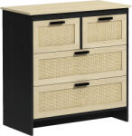 HOMCOM Comodă 4 Sertare, Mobilier Sufragerie/Dormitor, PAL și Ratan, 80x38x80cm, Negru/Lemn Natural | Aosom Romania (831-667V00ND) Comoda