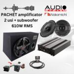 Edotec Pachet audio auto 2 usi cu amplificator Carbon 200.4, subwoofer si cablaje plug&play (2U Pack Audio)