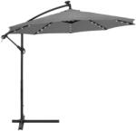 Brius Umbrela gradina brat lateral tip banana cu iluminare LED solara, 32 LED-uri, protectie UPF 50+, husa inclusa, D300 cm, gri (GU-0046)