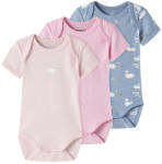NAME IT Set 3 body bebe fete, mânecă scurtă, lebede, roz pudra/roz/bleu, 50-98 roz, albastru/cer fără sfârșit (14B95C)