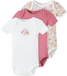 NAME IT Set 3 body bebe mânecă scurtă, fete, alb/roz/cu flori, 50-98 alb fny/mauve/alb (12F908)