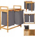 AD. CON Szennyestartó kosár Dupla 60l Bambusz 73x64x33 cm Kétrekeszes Sötétszürke (AD-00001-003)