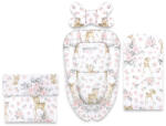 MimiNu Set 4 in 1 Cosulet bebelus, MimiNu, Baby Cocoon 75x55 cm, Husa bumbac, Cu paturica 50x70 cm, Cu salteluta, Cu perna fluture, Sweet Deer Pink (6426972031172)