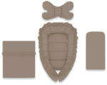 MimiNu Set 4 in 1 Cosulet bebelus, MimiNu, Baby Cocoon 75x55 cm, Cu volanase, Husa bumbac, Cu paturica cu volanase 50x70 cm, Cu salteluta, Cu perna fluture, Colectia Royal, Mocha (6426972031110)