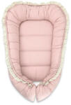 MimiNu Cosulet bebelus, MimiNu, Premium, Pentru dormit, Baby Nest 55 x 75 cm, Cu Volanase si dantela, Husa 100% bumbac, Powder Pink (6426972031387)