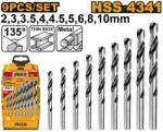 INGCO Set Burghie Metal 9 buc AKD1095 - HSS 4341, 2-10mm, Burghie Elicoidale Precizie pentru Otel si Metale (AKD1095) Burghiu