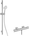 kielle Oudee - Set de duș cu baterie termostatată, bară, furtun și pară de duș EcoSpare, crom 20602SNT40 (20602SNT40)