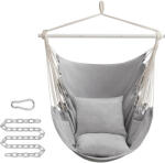 SONGMICS Fotoliu suspendat tip hamac cu 2 perne, lant si carabiniera incluse, 150x128 cm, gri (EZ-GDC197G01)