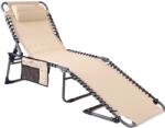  Sezlong pliabil 190x58x30 cm, cu spatar reglabil, perna si buzunar lateral, cadru metalic, crem (LEZ-6902)