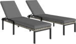 Outsunny Set de 2 șezlonguri Polyrattan, șezlong de grădină cu spătar reglabil în 5 poziții, pernă, până la 120 kg, Gri deschis | Aosom Romania (862-088V00LG)
