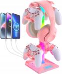  Fejhallgató És Pad Állvány Játékosoknak 10 Szín Rgb Rózsaszín 3 Usb Port (m70)