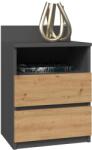 Topeshop Topeshop M1 ANTRACYT/ARTISAN nightstand/bedside table 2 drawer(s) Oak (M1 ANTR/ART)