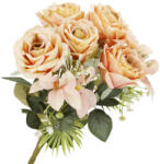 Brius Buchet flori artificiale poliester 9 fire trandafiri, 40 cm, decor elegant, roz (HA-7412)