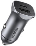 UGREEN CD130 USB-C-USB-A autós töltő, 3A, 24W, szürke