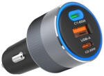 Forcell F-ENERGY 2xUSB-C-USB-A autós töltő, PD, QC4.0, SFC2.0, 3A, 85W, szürke