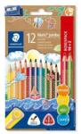 STAEDTLER Creioane colorate, set, triunghiulare, groase, cu ascuțitoare, STAEDTLER "Noris® Jumbo 128", 10+2 culori diferite, 12 buc
