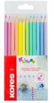 Kores Creioane colorate, set, triunghiulare, KORES "Kolores Pastel", 12 culori pastelate, 12 buc