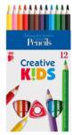 ICO Creioane colorate, set, triunghiulare, groase, ICO „Creative kids, 12 culori diferite, 12 buc