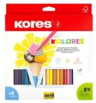 Kores Creioane colorate, formă triunghiulară, KORES "Triunghiulare", 24 de culori diferite, 24 buc