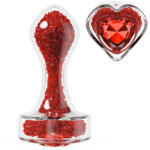 SESSO Dildo Glass Plug with Heart Gem Rosu Dildo
