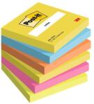 3M POSTIT Blocnotes autoadeziv, 76x76 mm, 6x100 coli, 3M POSTIT, culori vibrante, 600 coli