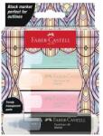 Faber-Castell Evidențiator, set, FABER-CASTELL "Glassy", 3 culori pastelate diferite + negru, 4 buc
