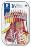 STAEDTLER Creioane colorate, set, hexagonale, în cutie de tablă, STAEDTLER "175", 36 de culori diferite, 36 buc
