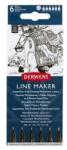 Derwent Liner, set, 0, 05/0, 1/0, 2/0, 3/0, 5/0, 8 mm, DERWENT "Marker liniar", negru, 6 buc