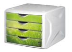 HELIT Cutie cu sertare pentru documente, plastic, 4 sertare, HELIT "Chameleon", alb-verde Dulap arhivare