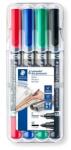 STAEDTLER Marker permanent, set, F/M, 0, 6/1, 5 mm, vârf conic, cu 2 vârfuri, STAEDTLER "Lumocolor Duo", 4 culori diferite, 4 buc