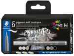 STAEDTLER Marker în formă de pensulă, set, STAEDTLER "Pigment 372", 6 nuanțe diferite de negru și gri, 6 buc
