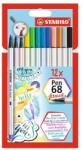 STABILO Markere în formă de pensulă, STABILO „Pen 68 brush, 12 culori, 12 buc