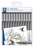 STAEDTLER Liner, set, 12 grosimi diferite, STAEDTLER "Pigment Liner 308", negru, 12 buc