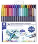 STAEDTLER Markere în formă de pensulă, set, 0, 5-0, 8/1, 0-6, 0 mm, față-verso, STAEDTLER "3001", 36 de culori, 36 buc