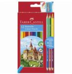 Faber-Castell Creioane colorate, set, hexagonale, FABER-CASTELL, 12 culori diferite + 3 buc. creioane bicolore, 15 buc
