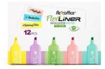 FlexOffice Kiemelő készlet, 1-5 mm, FLEXOFFICE "Flexliner", pasztell színek keveréke, 12 db