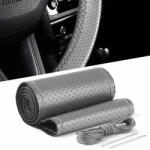 AVEX Husa volan din PIELE GRI + ATA GRI, diametru 37 - 39 cm (se coase, aspect ORIGINAL) (AVX-T160621-1) - voltix
