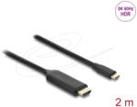Delock USB Type-C - HDMI kábel (DP Alt Mode) 8K 60 Hz-hez HDR funkcióval 2 m fekete (4043619805990)