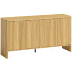 HOMCOM Bufet living, mobilier de depozitare cu 4 uși canelate, raft reglabil, deschidere prin apăsare, 147x40x77cm, stejar | Aosom Romania (83B-705V00AK) Bufet