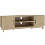 HomCom Comodă TV 135 cm, mobilier TV pentru televizor până la 165, 1 cm cu 2 uși din ratan, 2 compartimente deschise, stejar | Aosom Romania (83B-440V00AK)