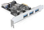 Delock PCI-E Bővítőkártya 3x külső + 1x belső USB 3.0 Type-A female port (89301)