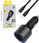 Blavec autós töltő BS-06D-C Trip - USB + 2xType C - QC 3.0 18W PD 65W with Type C to Type C (CCBS06DCQ-U2CB) fekete - studioeszkozok