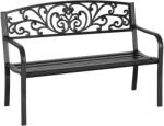 AOSOM 2 személyes fém kerti pad virágmintával 240 kg teherbírás acél 127x60x87 cm fekete