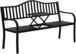 Aosom Fém kerti pad kihúzható asztallal 2-3 személyes kerti pad, időjárásálló 240 kg teherbírás 150x58, 5x90 cm fekete