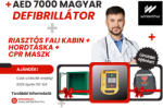  Defibrillátor csomag: AED 7000 magyar defibrillátor+ Riasztós fali kabin+ Hordtáska + CPR maszk