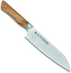 Satake Noushu Santoku Prémium Japán rozsdamentes Damaszk konyhakés 61 HRC, 18 cm, olivafa markolat (807-685)