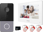 Hikvision KIT videointerfon Smart pentru o familie, TCP/IP RJ45 + Wi-Fi 2.4Ghz, Card, Tag, monitor 7 inch alb, - HIKVISION DS-KIS603-P(W) (DS-KIS603-P(W))