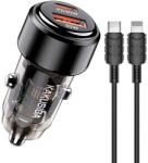 KAKUSIGA Incarcator Auto Fast Charge Kakusiga KSC-1176 60W PD Dual USB Port cu cablu USB-C - tip Lightning, Negru (Clc-Acc-1018)