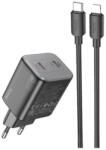 hoco. Incarcator Retea Hoco N42, Super Fast Charging PD45W, 2xTip-C, Cablu Lightning, Negru (Vtk-Acc-3033)