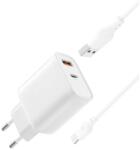 XO Incarcator Retea 30W PD Dual USB, Fast charge XO L116, cu cablu USB-A - MicroUSB, Alb (Clc-Acc-1012)
